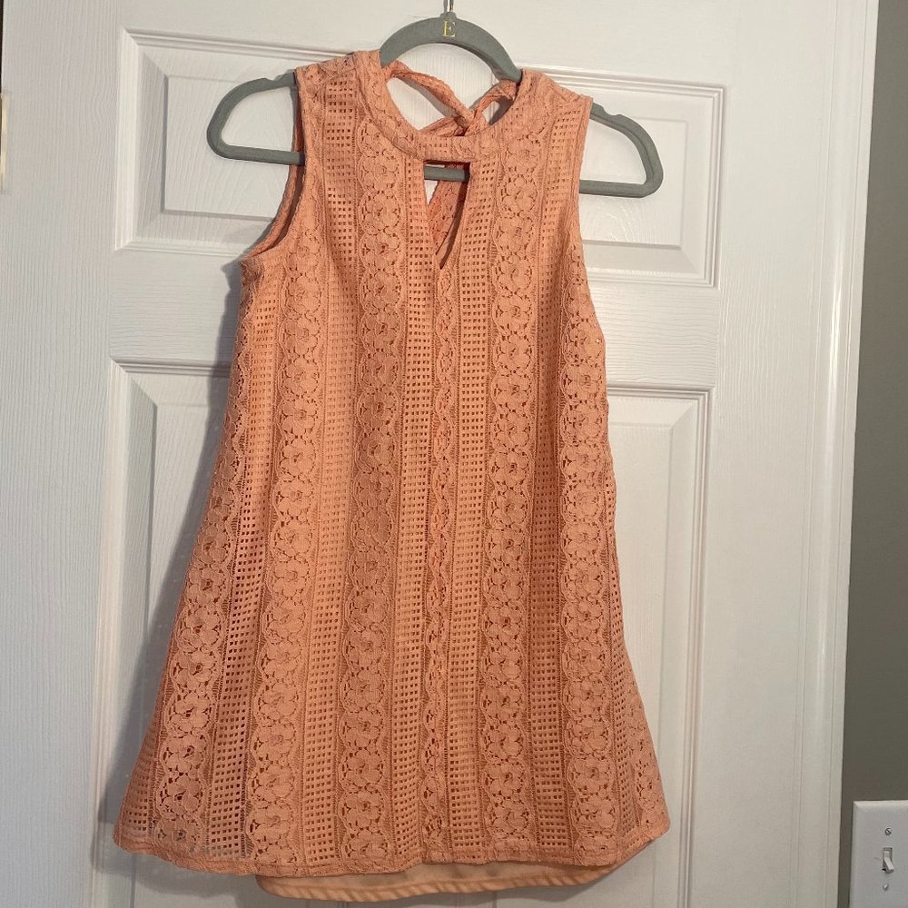 Red Camel Women's Pink Sleeveless Keyhole Neck Lace A-Line Mini Dress Small